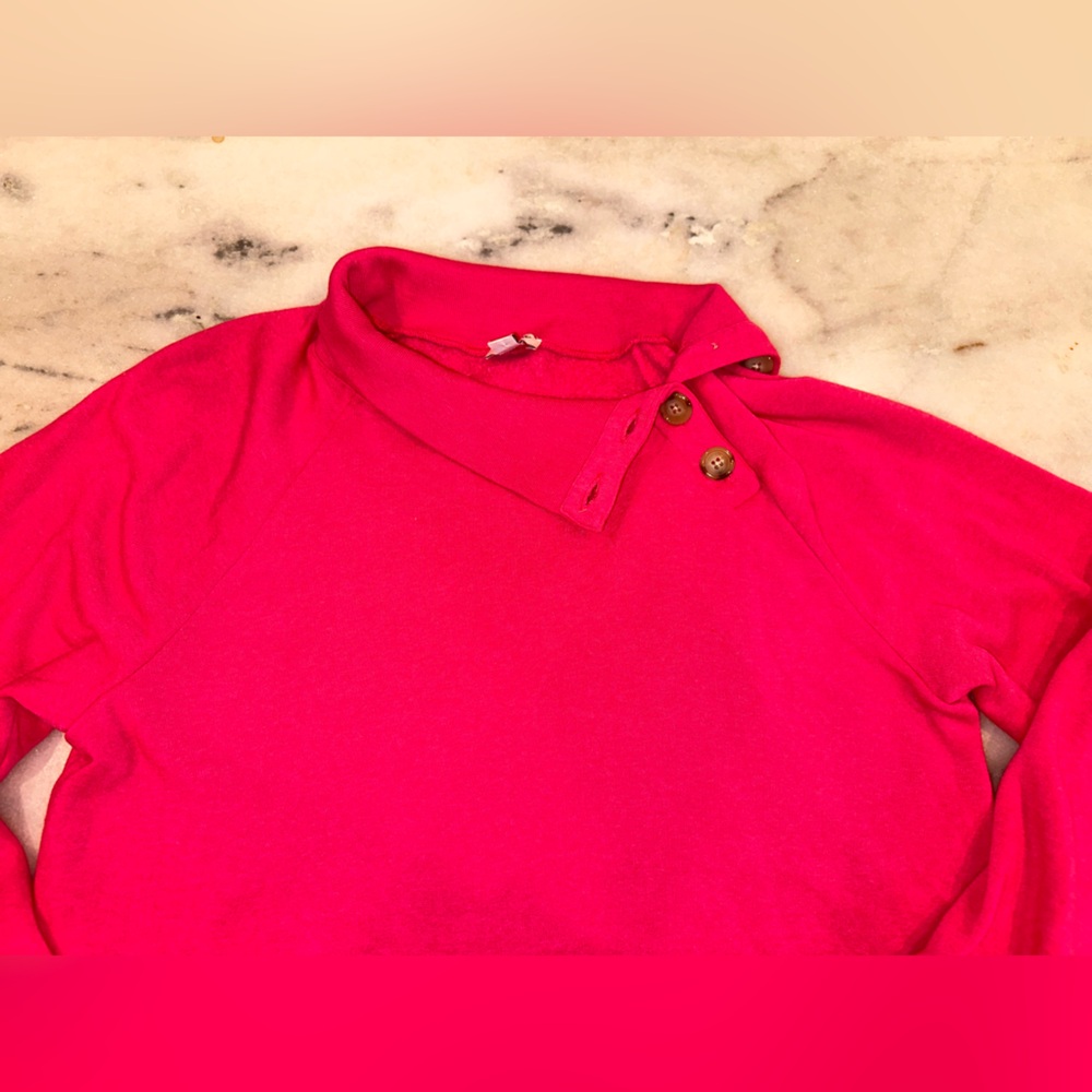 EUC J Crew Pink Chic Button-Detail Mock Neck Sweater Top Size Medium - Picture 6 of 11